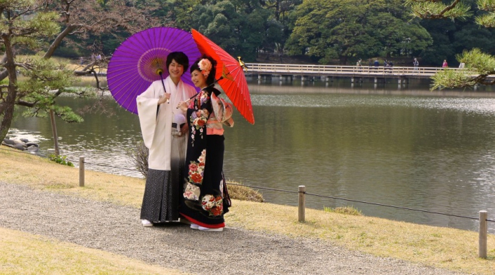 Романтическая прогулка в кимоно по Токио