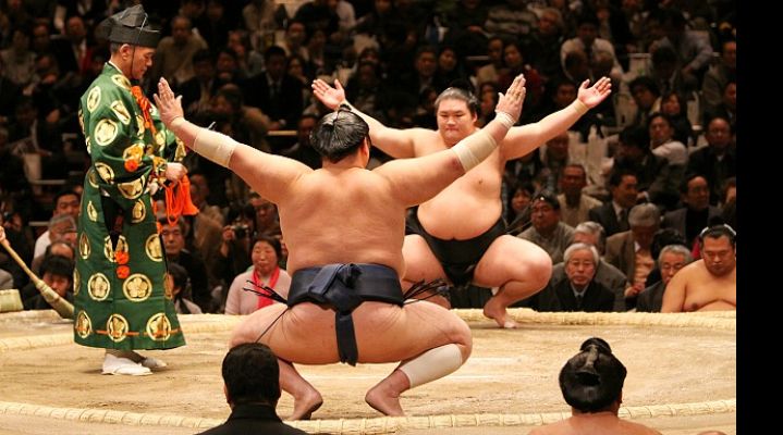 Шоу сумоистов в ресторане Yokozuna Tonkatsu Dosukoi Tanaka